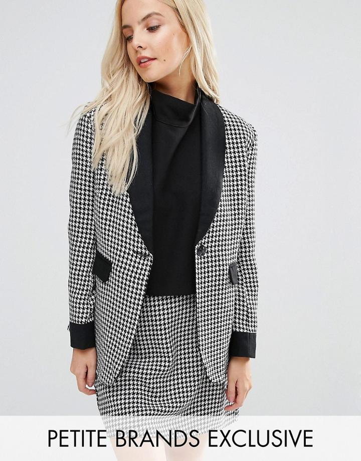 Fashion Union Petite Houndstooth Print Blazer With Contrast Detail Co-