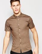 Asos Skinny Shirt In Brown With Short Sleeves - Brown