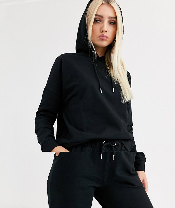 Asos Design Tracksuit Hoodie / Slim Sweatpants With Tie In Cotton - Black