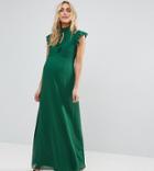 Tfnc Maternity Wedding Flutter Sleeve Fitted Maxi Dress In Chiffon - Green