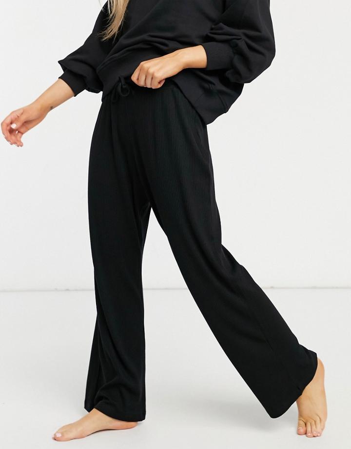 Lindex Fiki Eco Viscose Rib Wide Leg Lounge Pant In Black