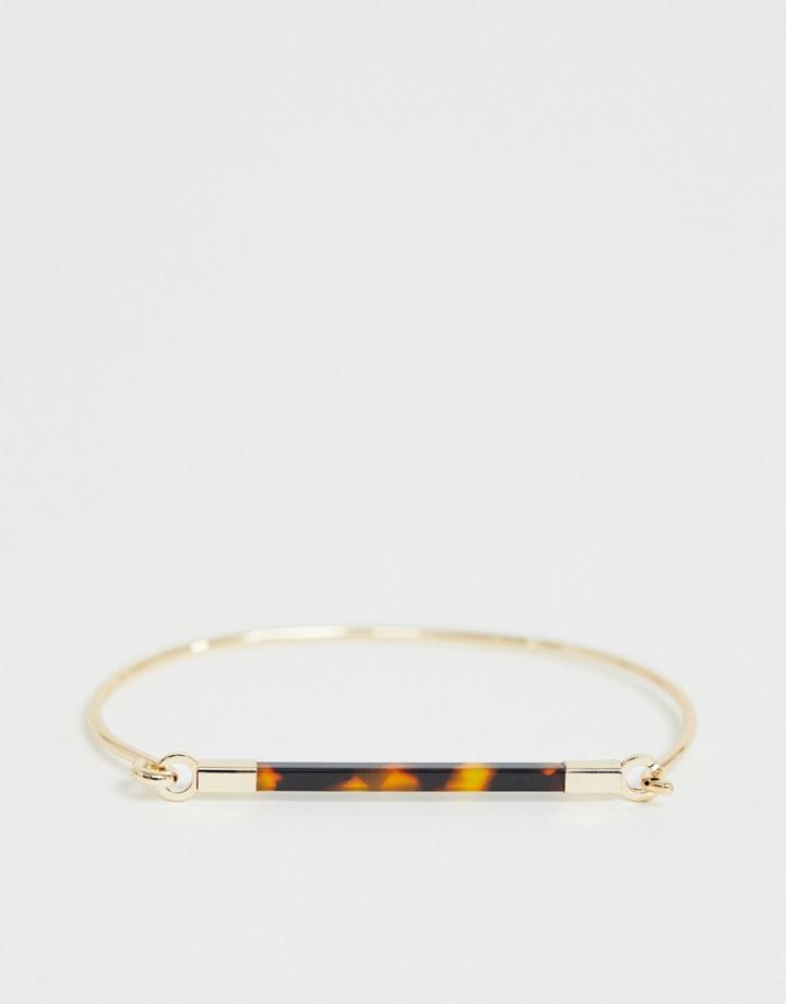 Asos Design Hinge Bracelet With Tortoiseshell Bar In Gold - Gold
