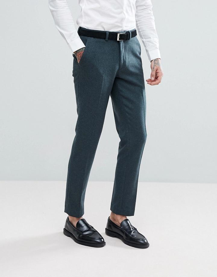 Asos Skinny Suit Pants In Teal Green Wool Blend - Green