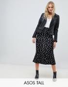 Asos Design Tall Midi Skirt With Kickflare In Polka Dot Print - Multi