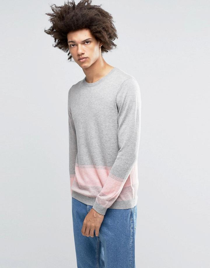 Asos Merino Mix Sweater With Stripe - Gray