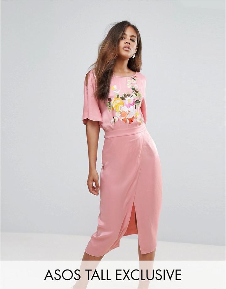 Asos Tall Exclusive Embroidered Kimono Midi Dress - Multi