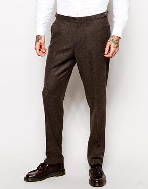 Asos Slim Fit Pants In Herringbone - Brown