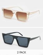 Svnx 2-pack Oversized Square Sunglasses In Black With Brown Lens-multi