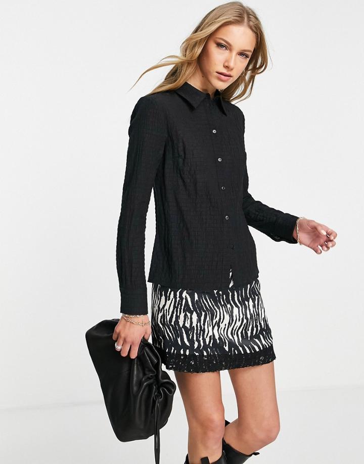 Topshop Textured Slim Fit 90s Shirt In Black