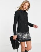 Topshop Textured Slim Fit 90s Shirt In Black