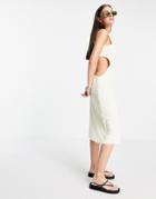 Fashion Union Midi Tank Dress With Hip Cut Out In Heavy Rib-white