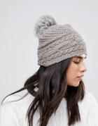 Alice Hannah Chunky Cable Knitted Hat - Beige
