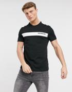 Calvin Klein Logo Contrast Chest Stripe T-shirt In Black
