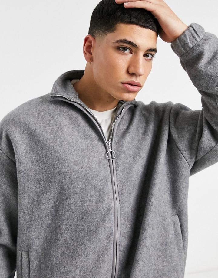 Asos Design Smart Set Wool-look Track Jacket In Gray Melange-grey