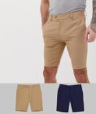 Asos Design 2 Pack Slim Smart Shorts In Stone And Navy