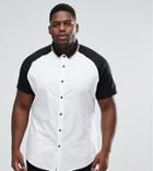 Asos Plus Skinny Shirt With Raglan Sleeves And Rib Collar - White