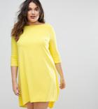 Club L Plus Scuba Crepe High Low Dress With Short Sleeve - Yellow
