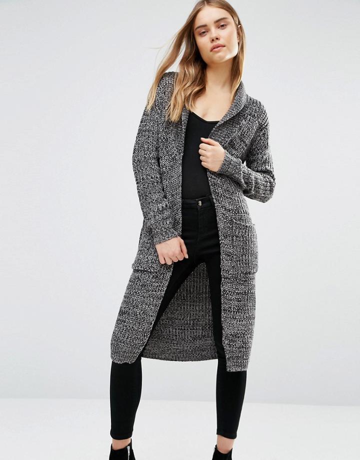 Qed London Chunky Longline Cardigan - Gray