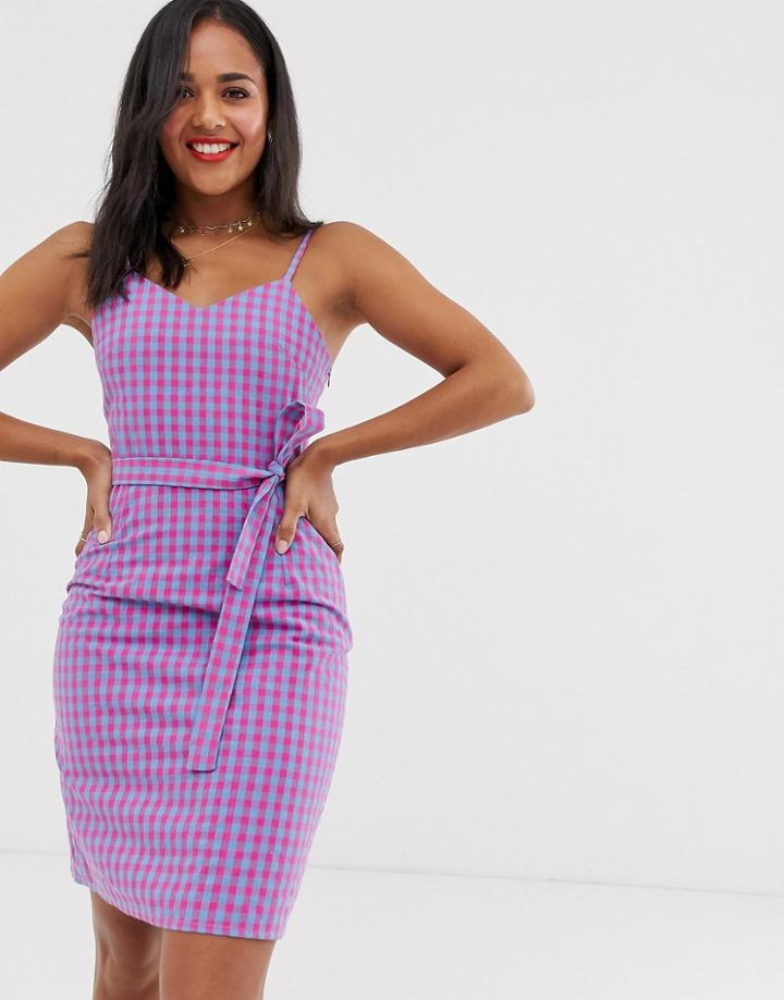 Daisy Street Cami Dress With Tie Waist In Gingham-multi