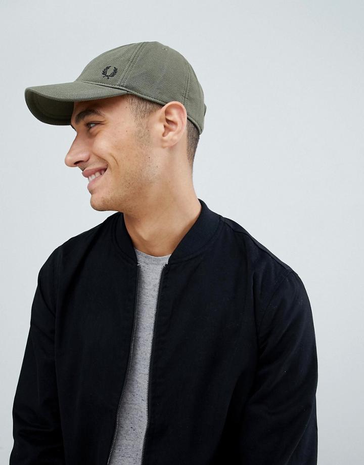 Fred Perry Pique Classic Baseball Cap In Khaki - Green