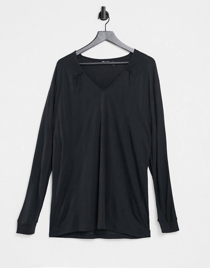 Asos Design Long Sleeve Relaxed Viscose T Shirt With Deep V Neck In Black