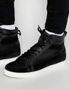 Asos High Top Sneakers In Black Leather - Black