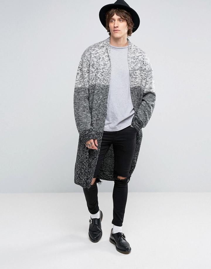 Asos Super Longline Cardi In Soft Touch Yarn - Gray
