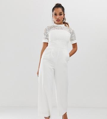 Forever New Petite Lace Detail Jumpsuit In White - White