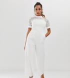 Forever New Petite Lace Detail Jumpsuit In White - White