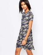 Pepe Jeans Gannet Camo Dress With Pleated Skirt - 945gray