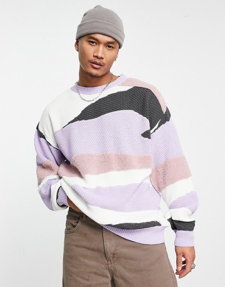 Topman Knitted Crewneck Sweater With Abstract Print-multi