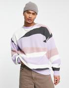Topman Knitted Crewneck Sweater With Abstract Print-multi