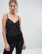 Asos Design Cami Top With Sequin Embellishment-black