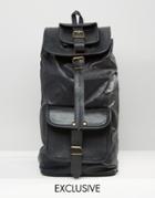 Reclaimed Vintage Leather Backpack In Black - Black