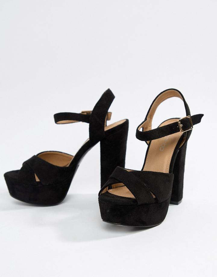 Boohoo Suedette Block Heeled Sandals In Black - Black