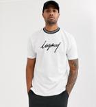 Asos Design Tall Organic Cotton Relaxed T-shirt With Legacy Print And Contrast Rib Neck-white
