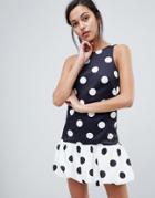 Asos Design Racer Neck Dress With Bubble Hem In Contrast Spot - Multi