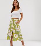 Asos Design Petite Button Front Midi Skirt In Vintage Floral Print - Multi
