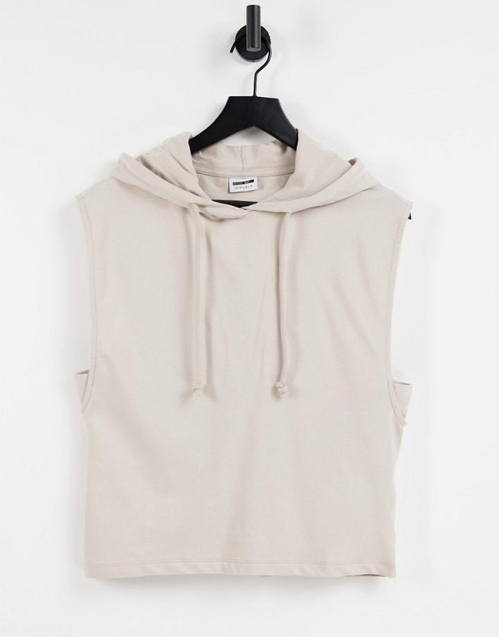 Noisy May Cotton Sleeveless Hoodie In Stone - Gray