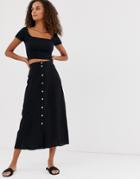 New Look Button Through Midi Skirt In Black - Black