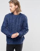 Asos Sweater With All Over Tassel Knit - Navy