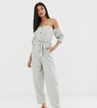 Asos Design Tall Off Shoulder Button Front Jumpsuit With Tie Waist - Multi