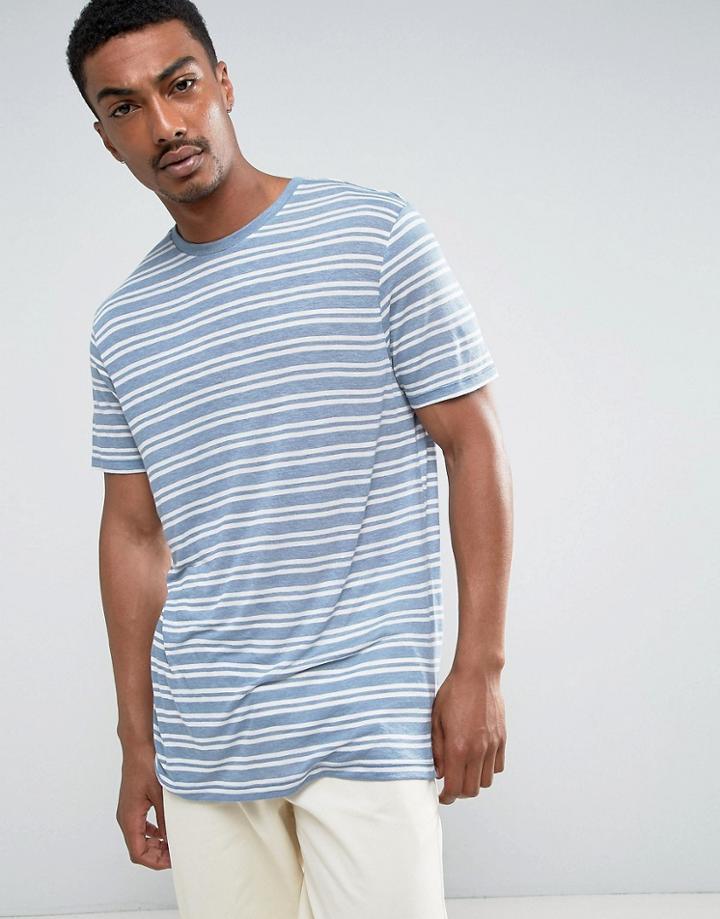 Asos Longline T-shirt In Lightweight Stripe - Blue