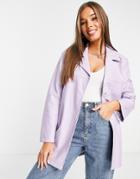 Asos Design Belted Leather Look Jacket In Lilac-purple