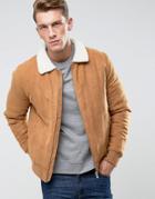 Only & Sons Faux Suede Jacket With Fleece Collar - Tan