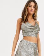 Tfnc Sequin Draped Crop Top In Silver And Gold-multi