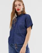 Noisy May Short Sleeve Denim Shirt-blue