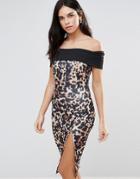 Jessica Wright Bardot Pencil Dress In Leopard Print - Multi