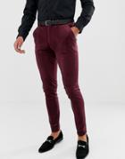 Asos Design Super Skinny Pants In Burgundy Velvet - Red
