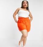Asos Design Curve Set Towelling Short With Curved Hem In Ruby Orange